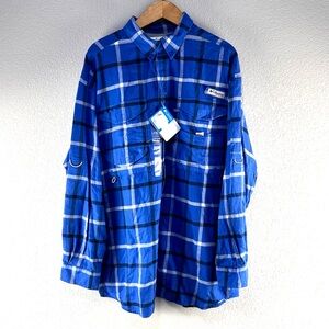 Columbia Blue Flannel Plaid PFG Shirt Sz L